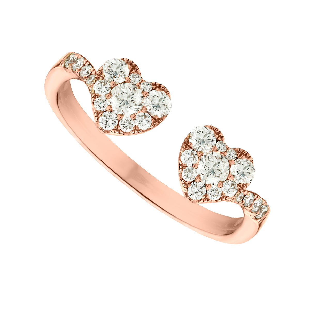 Rose Gold Double Heart Diamond Ring-18 Karat Rose Gold-Bijoux Village Fine Jewellers