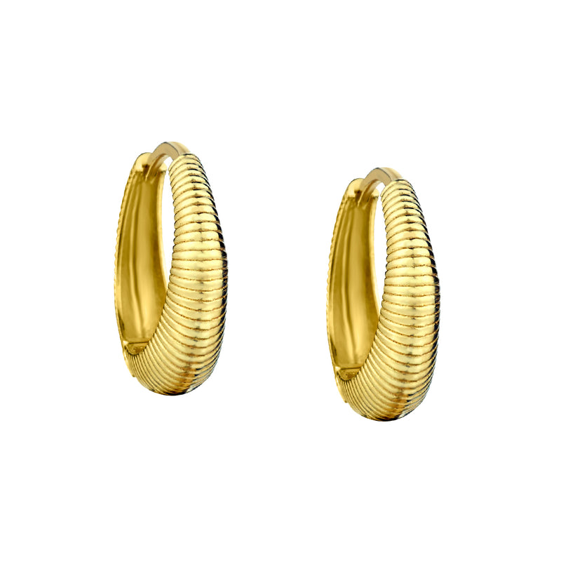 Yellow Gold Textured Hoop Earrings-14 Karat-Bijoux Village Fine Jewellers