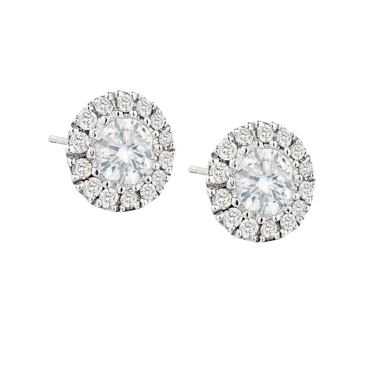 White Gold Halo Diamond Stud Earrings-Diamond-Bijoux Village Fine Jewellers