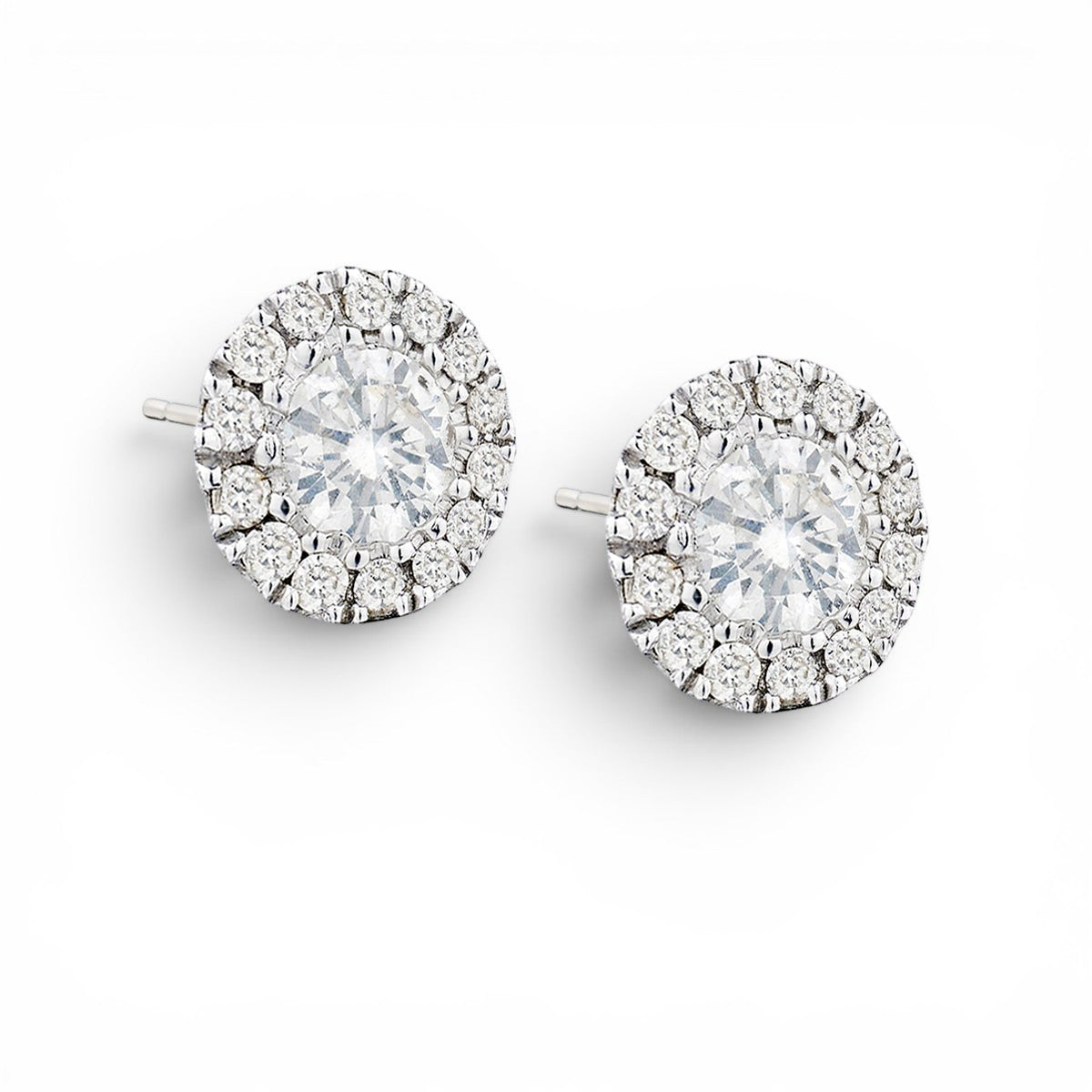 White Gold Halo Diamond Stud Earrings-Diamond-Bijoux Village Fine Jewellers