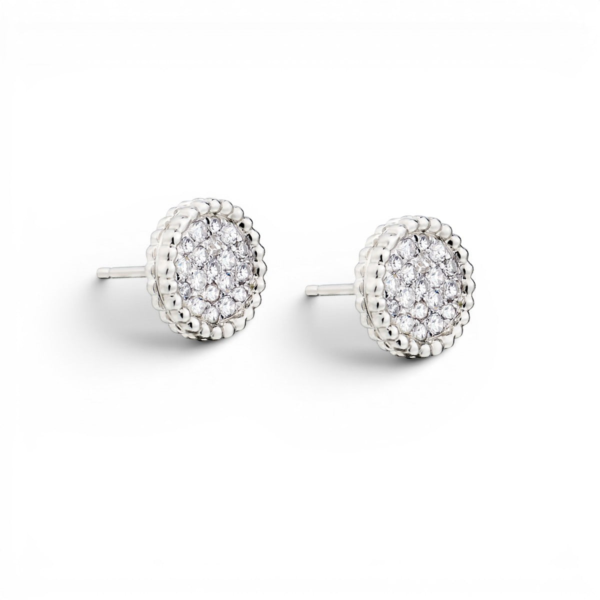Round Pave Diamond Stud Earrings-Diamond-Bijoux Village Fine Jewellers