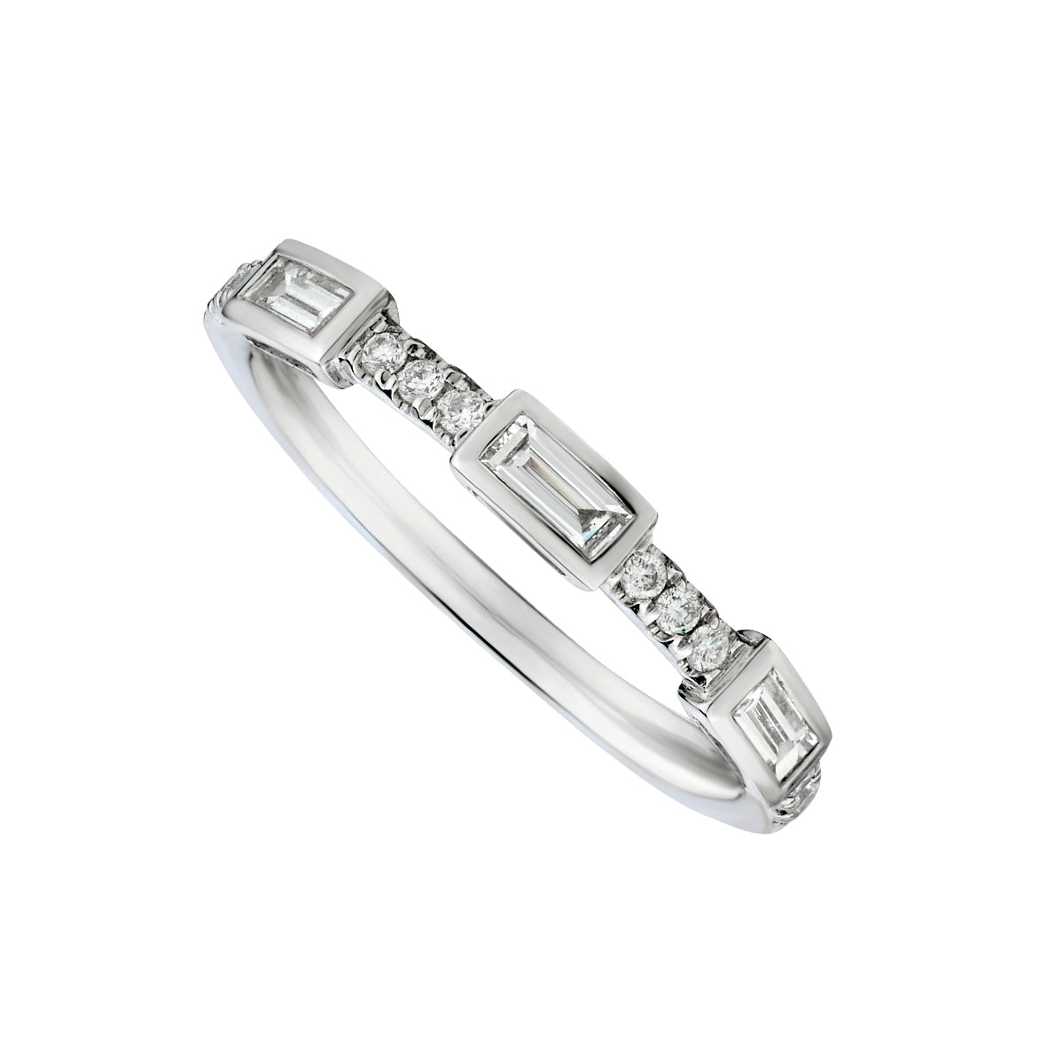 White Gold Round & Baguette Diamond Band-White Gold-Bijoux Village Fine Jewellers