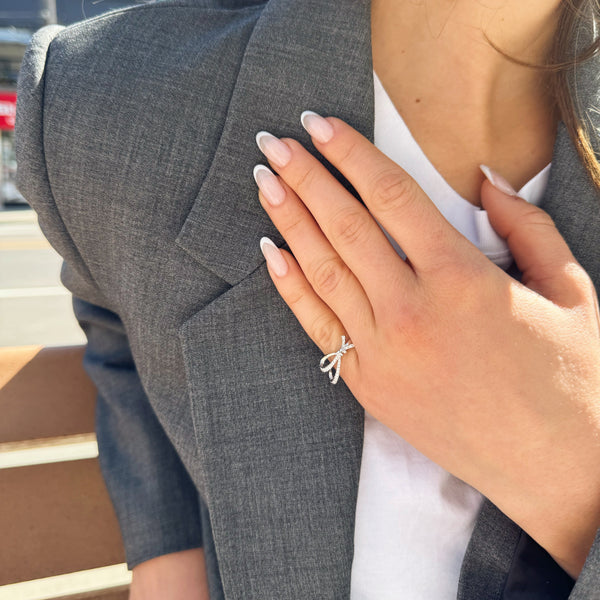 White Gold Diamond Bow Ring-Bijoux Village Fine Jewellers
