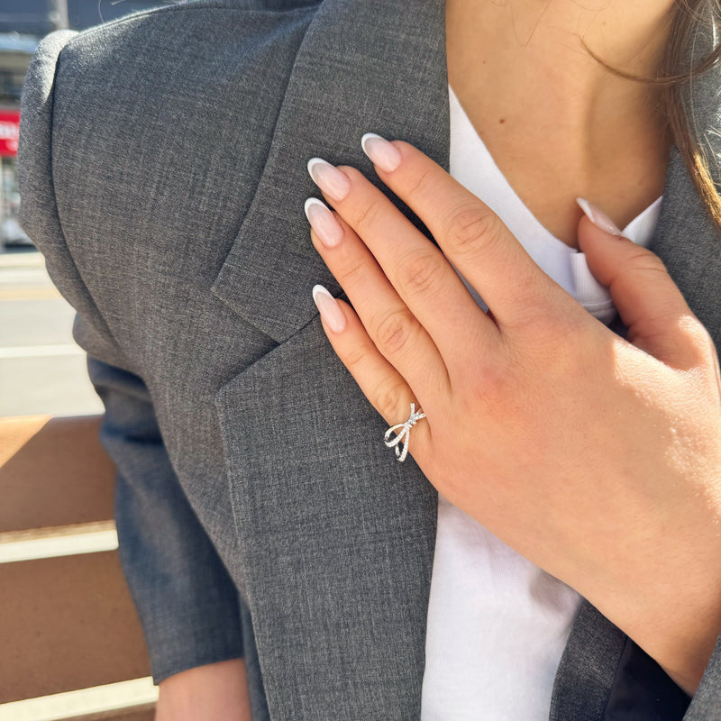 White Gold Diamond Bow Ring-Bijoux Village Fine Jewellers