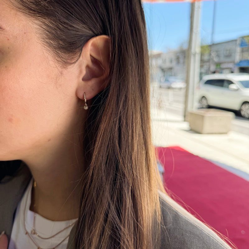 Gold and Diamond Drop Hoop Earrings-Bijoux Village Fine Jewellers