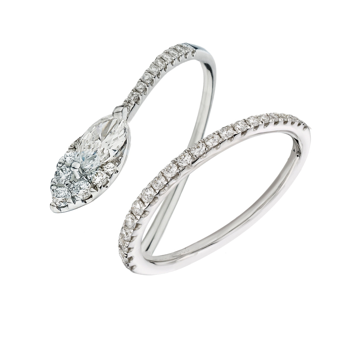 White Gold Open Wrap Ring with Round & Marquise Cut Diamonds-Diamond-Bijoux Village Fine Jewellers