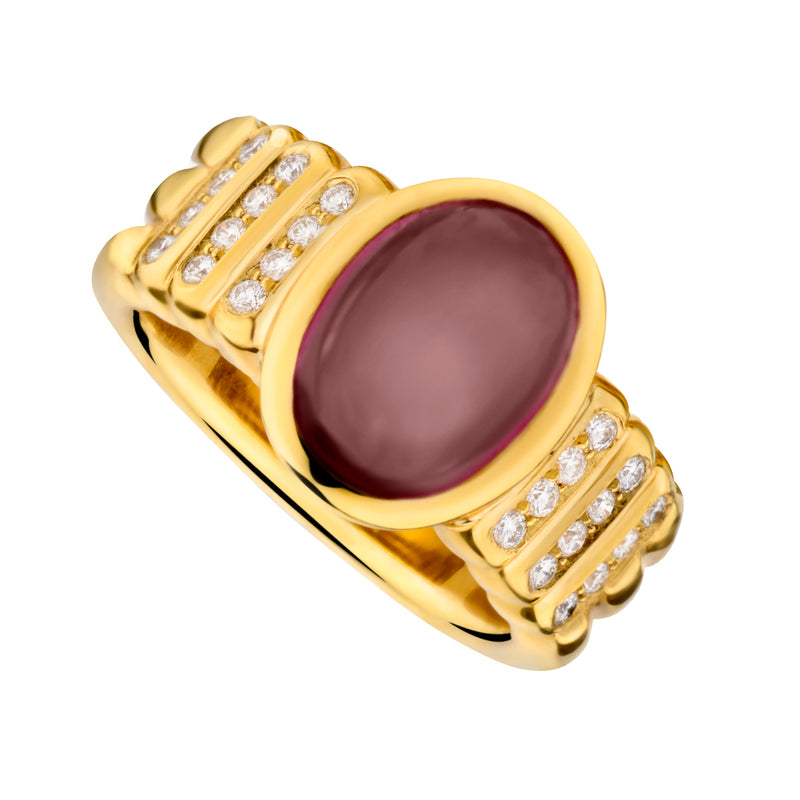 Pink Tourmaline Cabochon and Diamond Ring-Bijoux Village Fine Jewellers