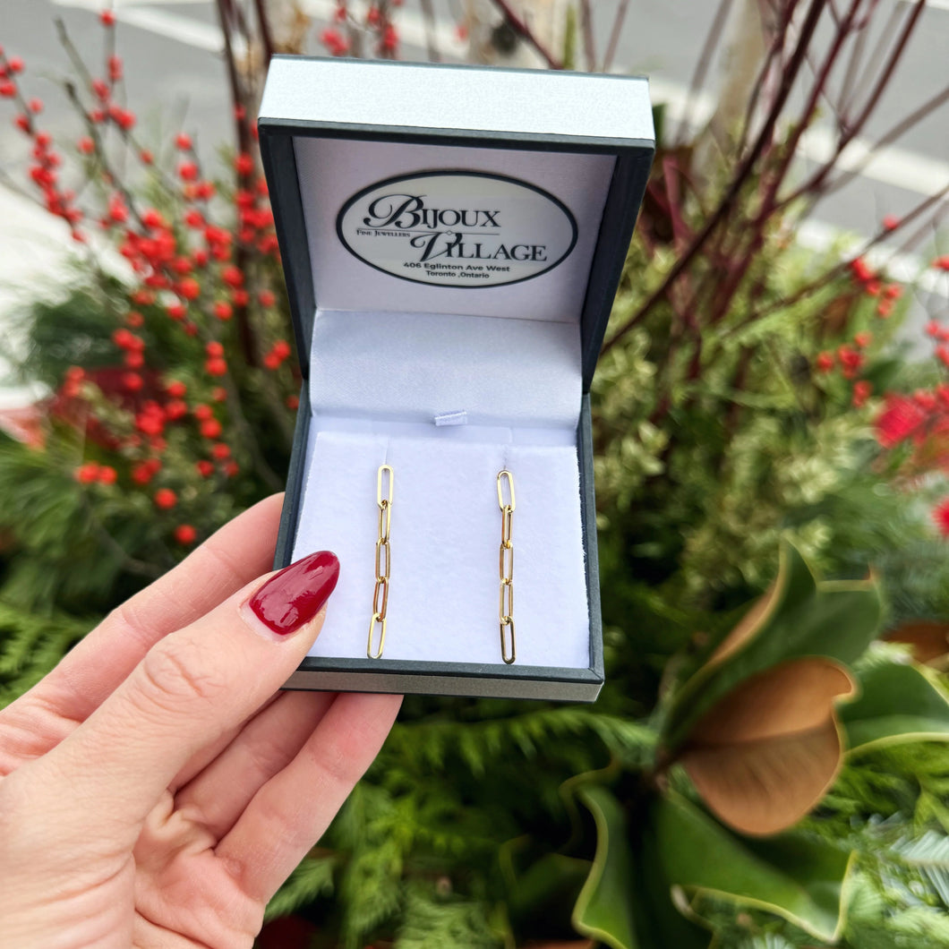 14 Karat Yellow Gold Paper Clip Stud Earrings-Earring-Bijoux Village Fine Jewellers