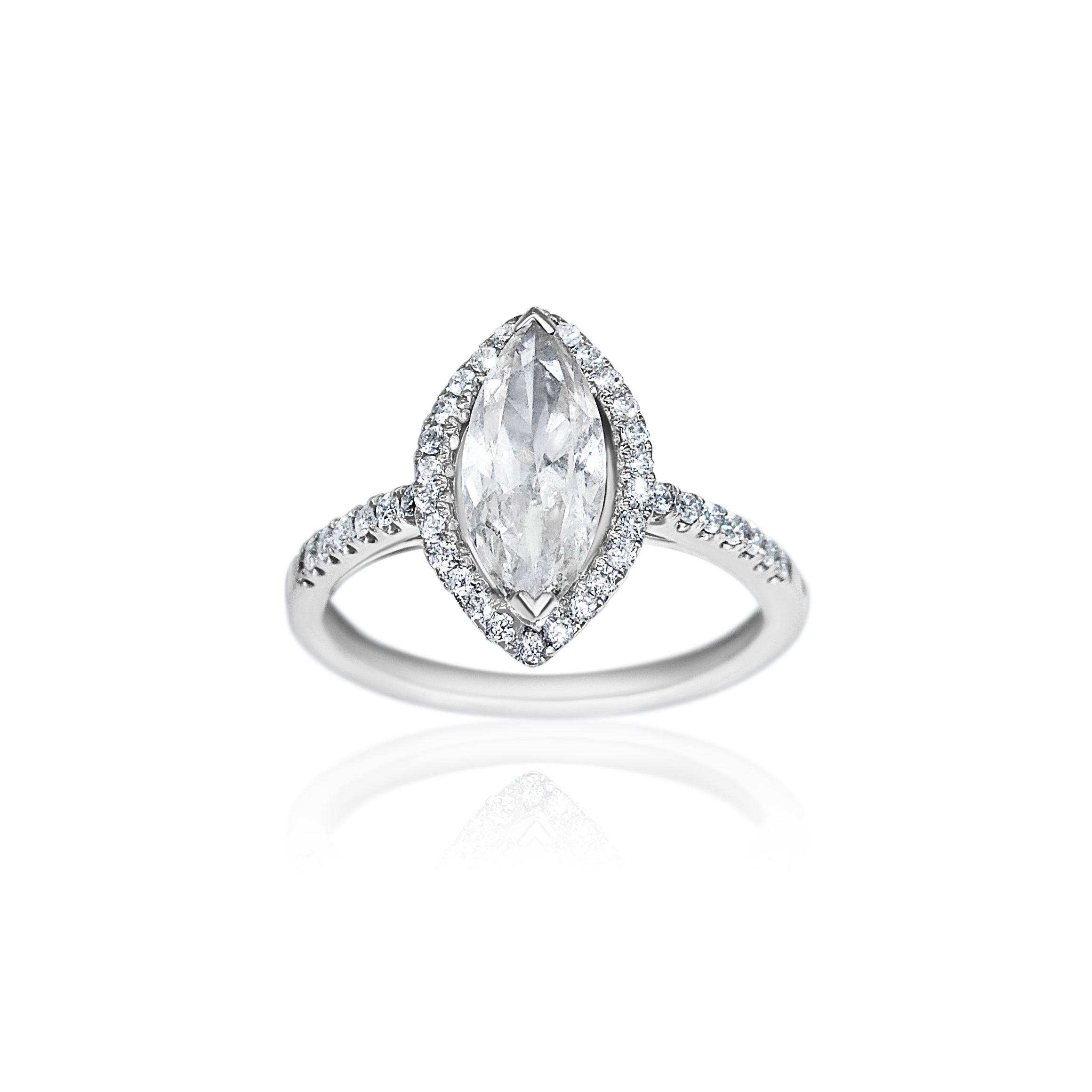 Marquise Diamond Halo Ring-White Gold-Bijoux Village Fine Jewellers