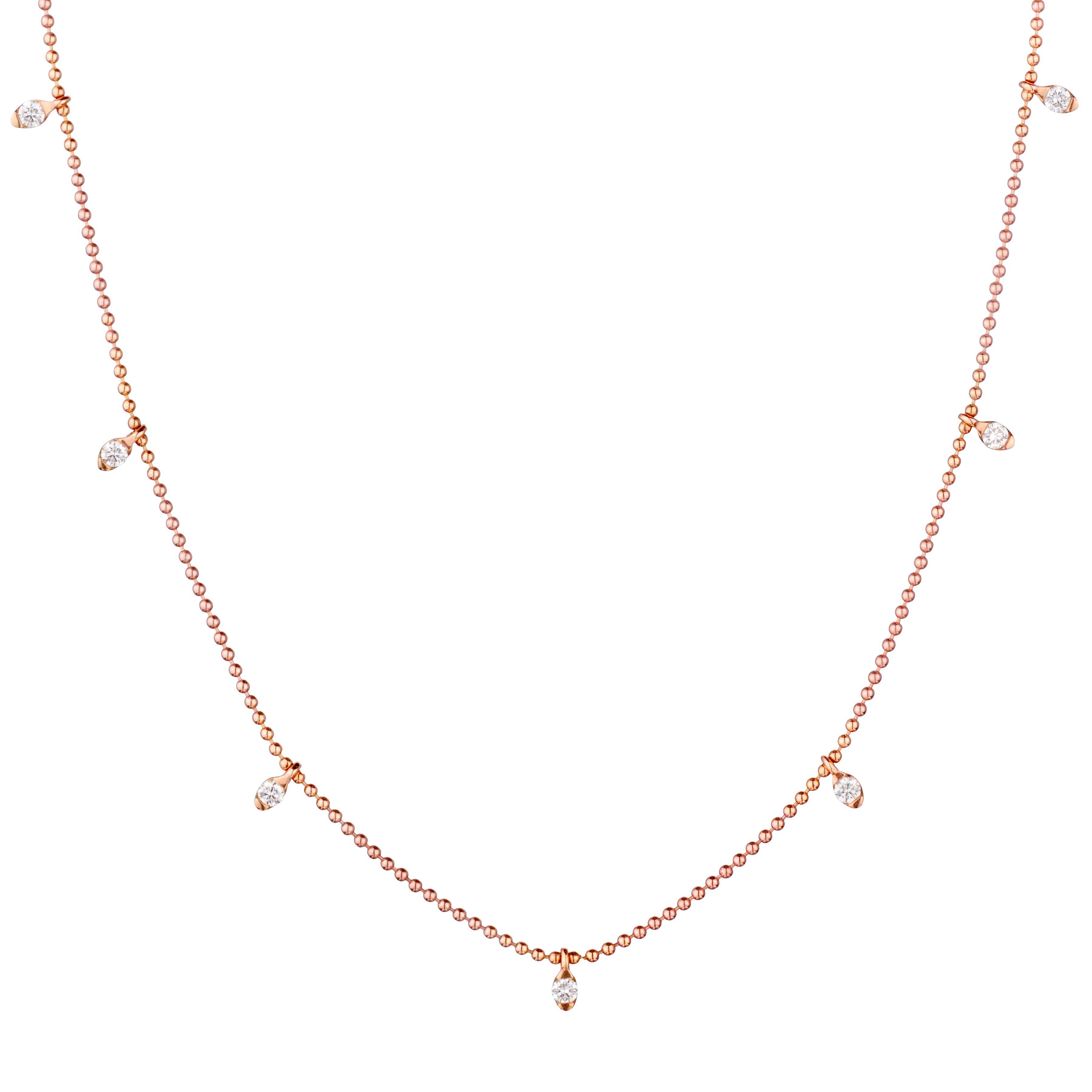 Rose Gold Beaded Chain with Round Brilliant Cut Diamond Drops-Bijoux Village Fine Jewellers