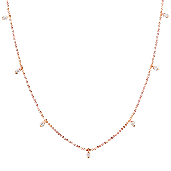 Rose Gold Beaded Chain with Round Brilliant Cut Diamond Drops-Bijoux Village Fine Jewellers