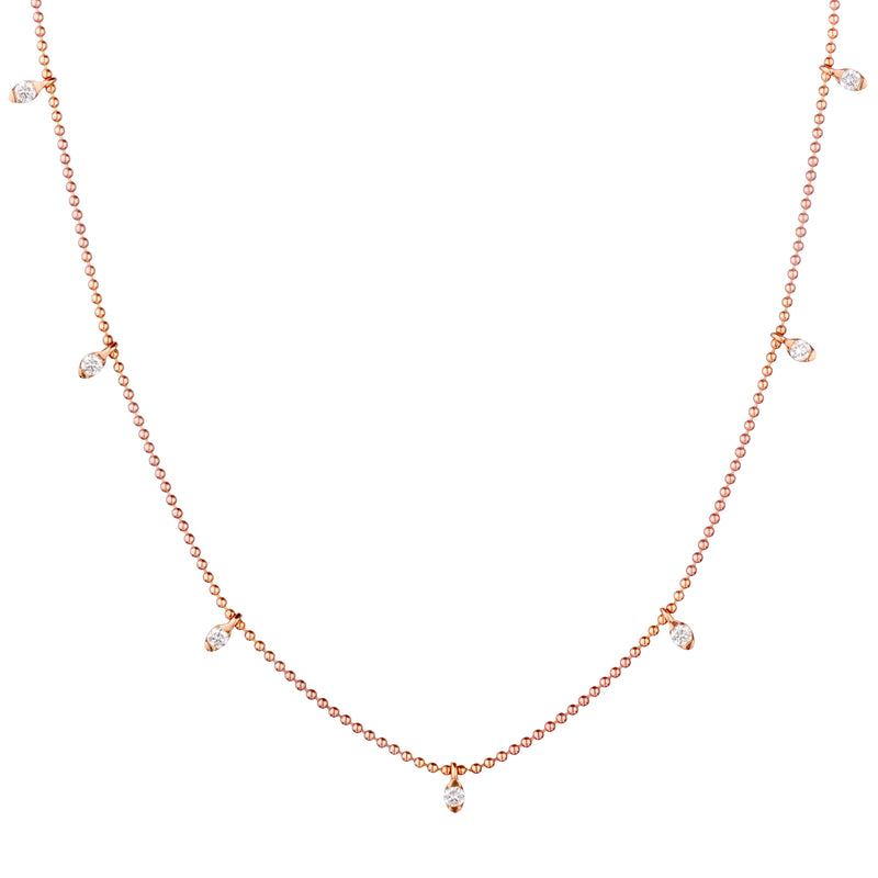 Rose Gold Beaded Chain with Round Brilliant Cut Diamond Drops-Bijoux Village Fine Jewellers