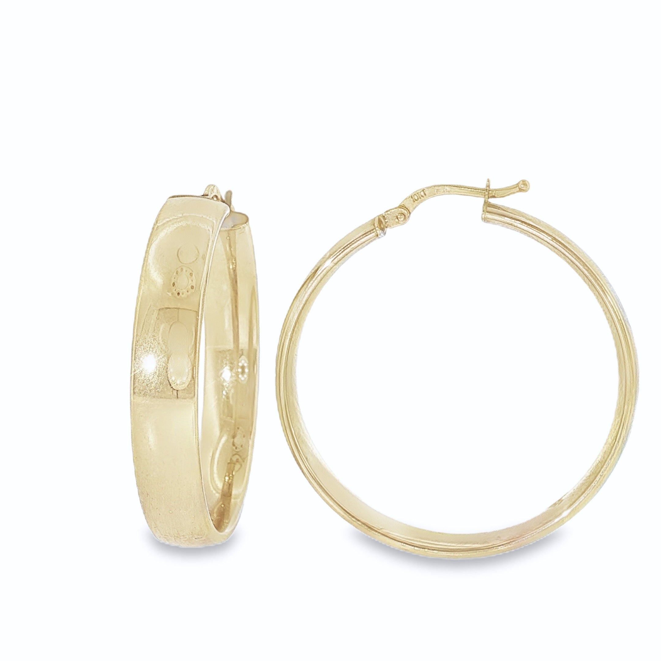Yellow Gold Flat-Edge Hoop Earrings-Bijoux Village Fine Jewellers