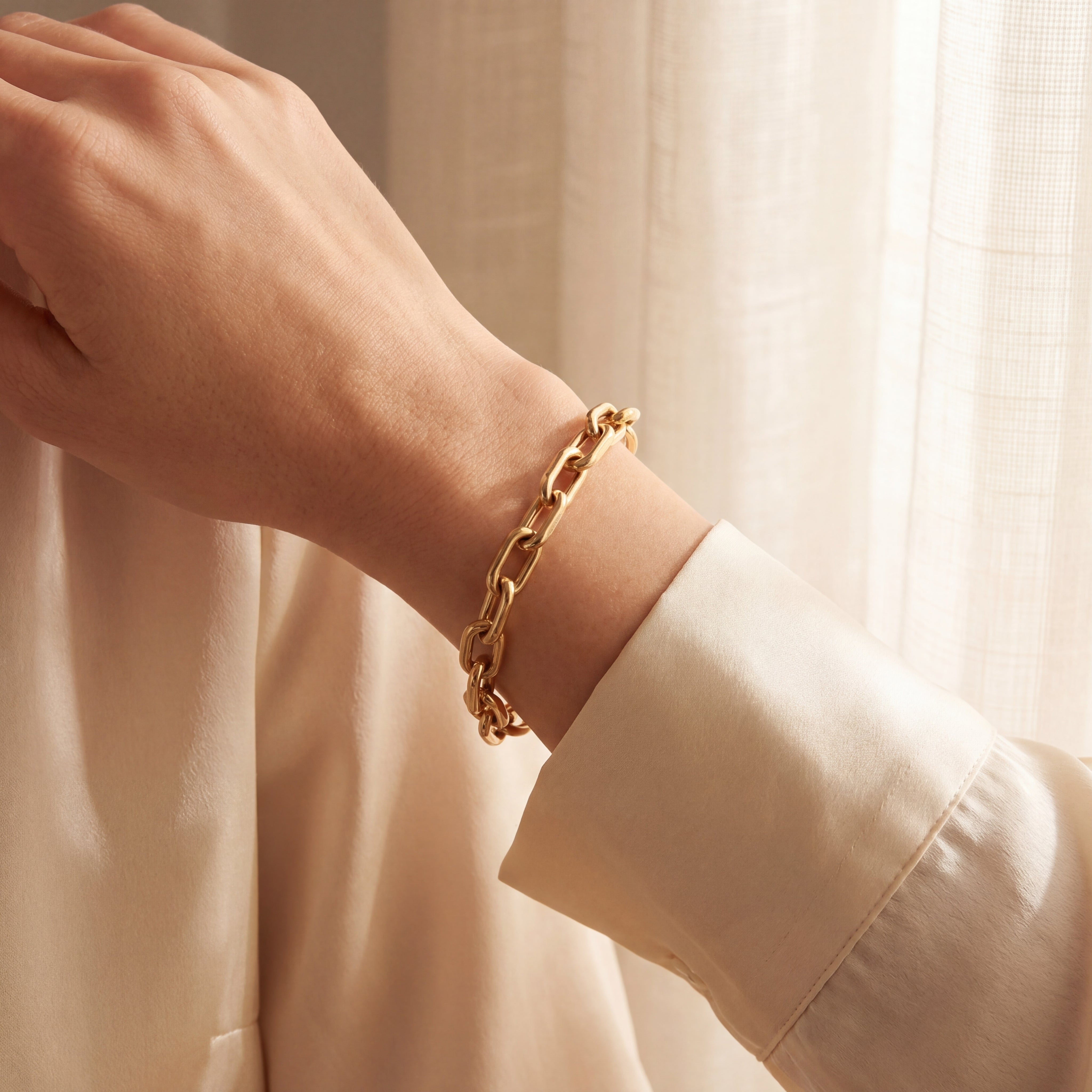 14K Yellow Gold Italian Elongated Link Bracelet-Bijoux Village Fine Jewellers