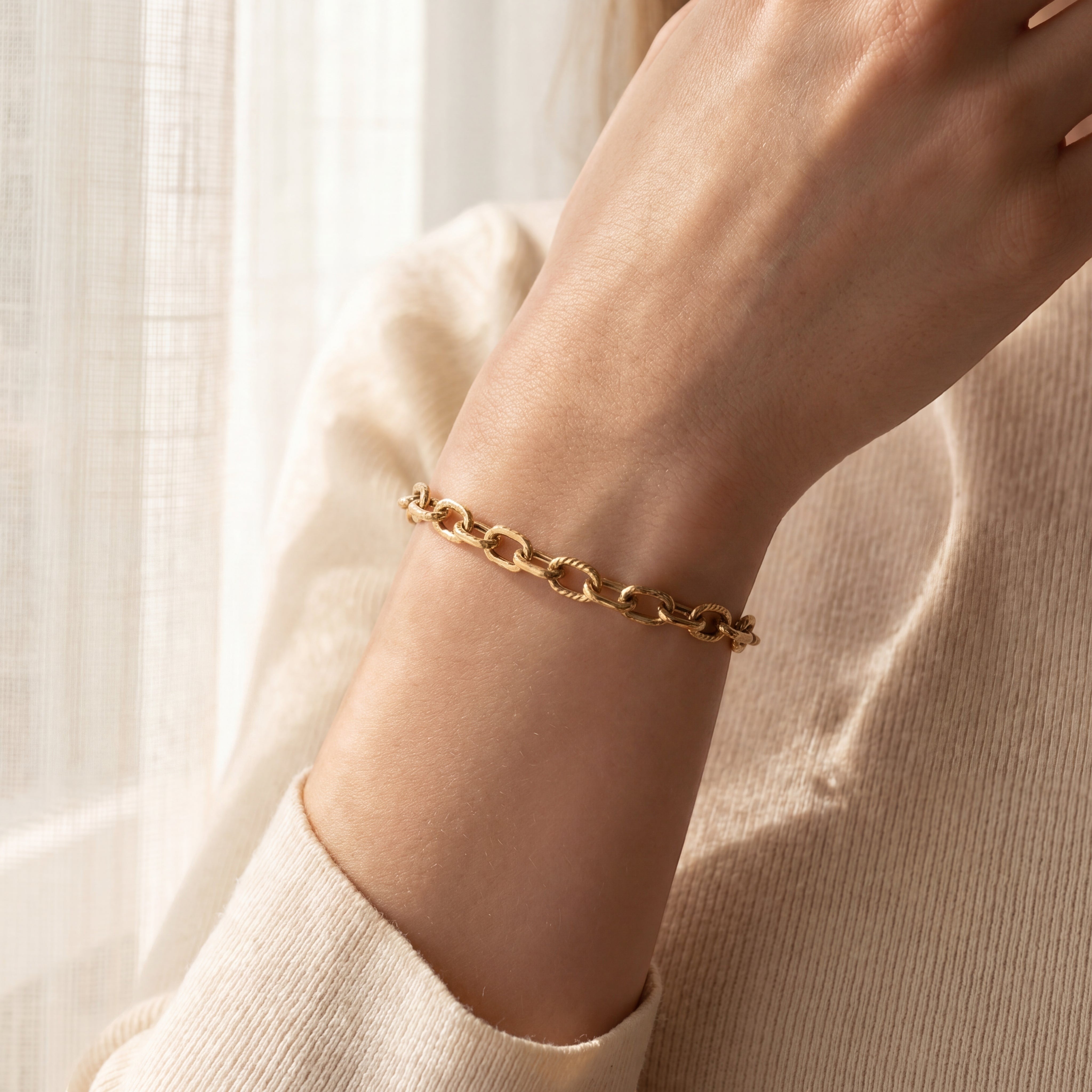 14K Yellow Gold Italian Textured Link Bracelet-14 Karat-Bijoux Village Fine Jewellers