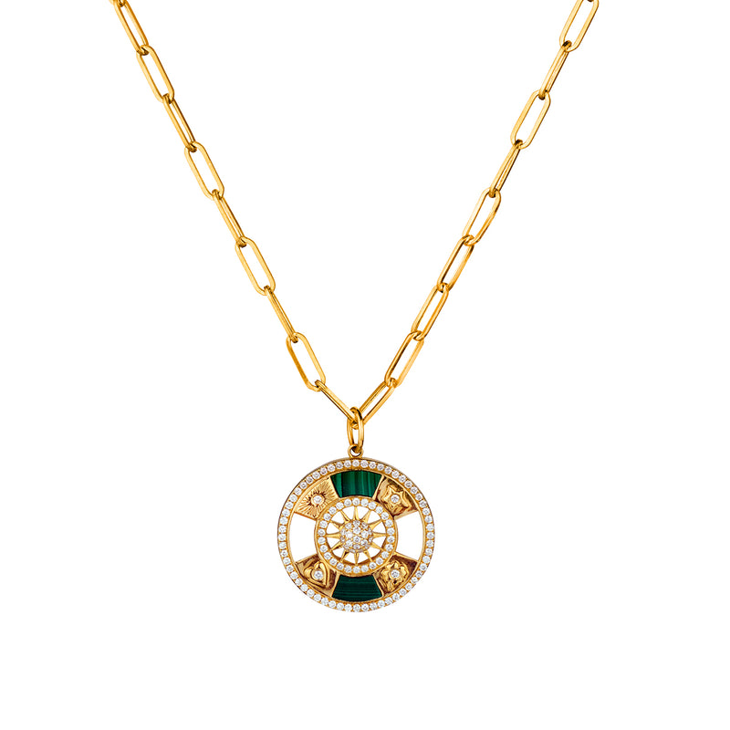 Diamond and Malachite Compass Medallion Pendant and Chain-Bijoux Village Fine Jewellers