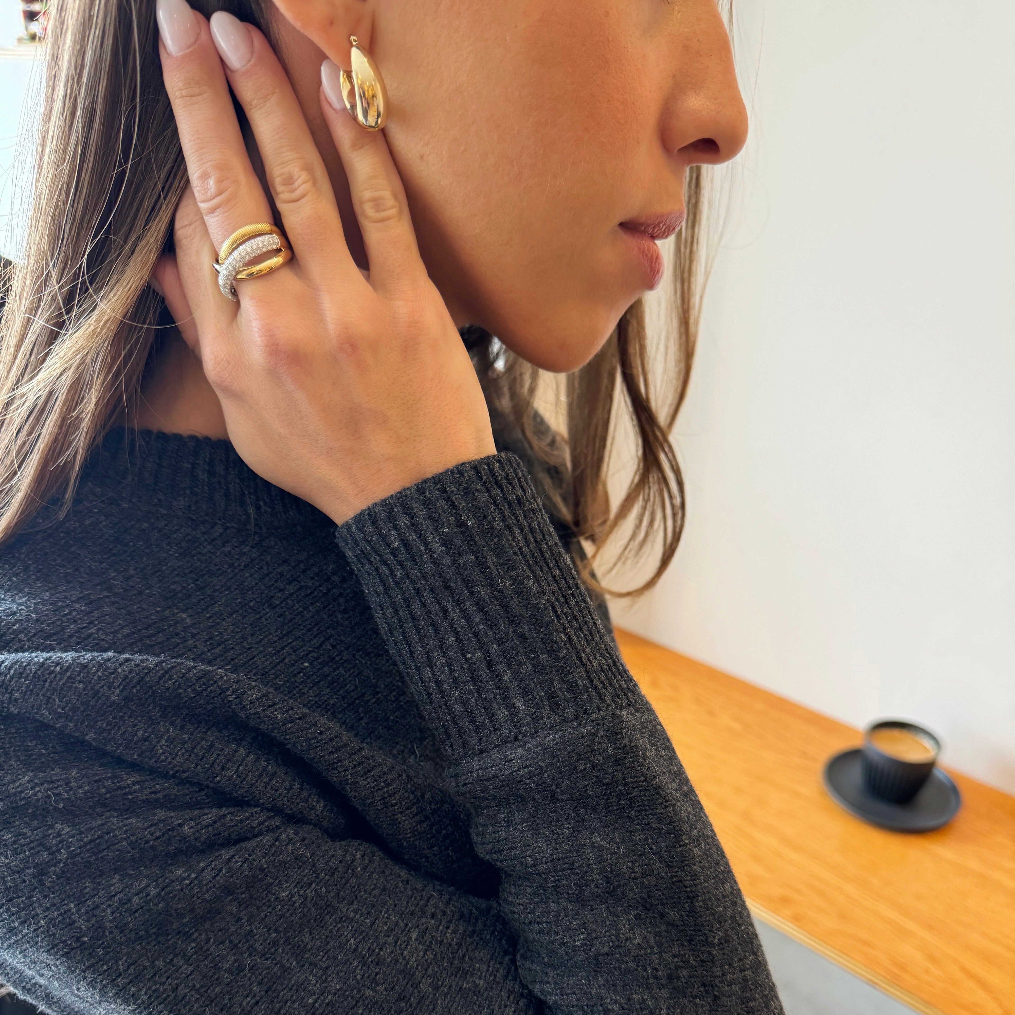 Yellow Gold Sculpted Hoop Earrings-14 Karat-Bijoux Village Fine Jewellers