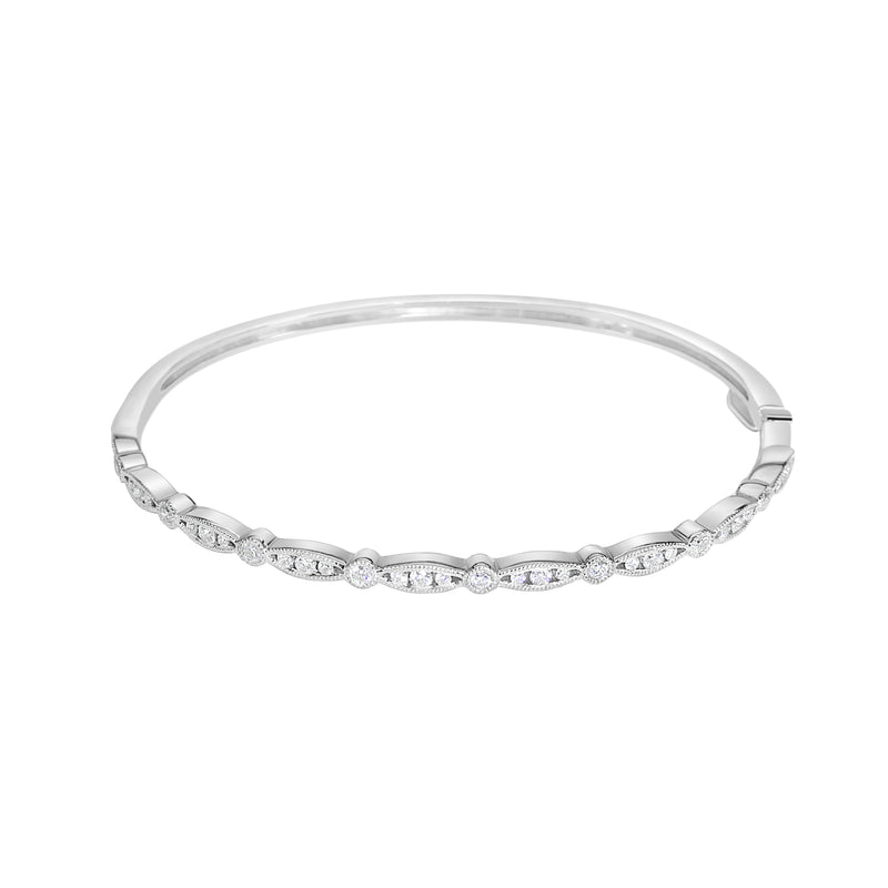 Vintage-Inspired White Gold Diamond Bangle-14 Karat-Bijoux Village Fine Jewellers
