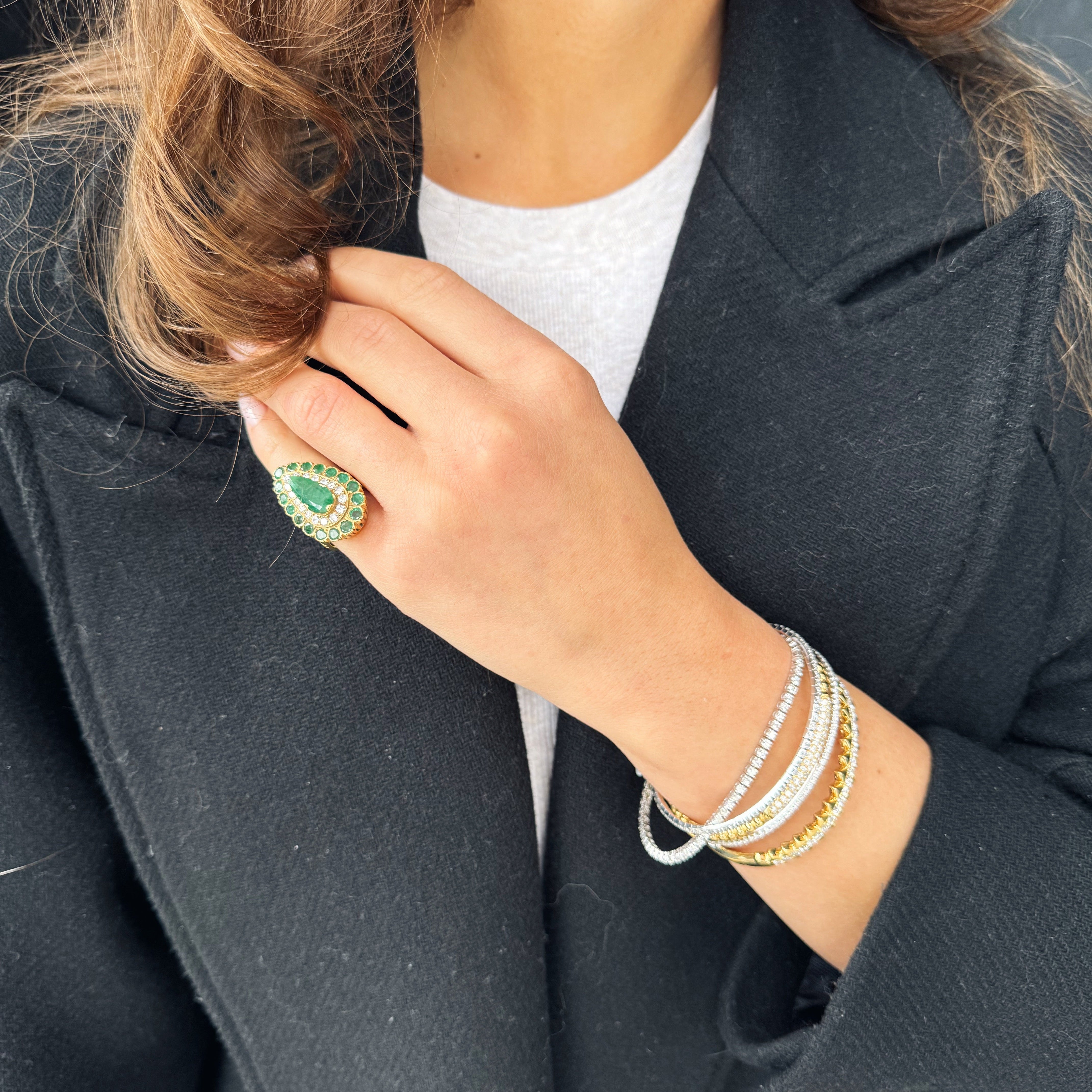 Vintage Pear-Shaped Emerald and Diamond Cocktail Ring-18 Karat-Bijoux Village Fine Jewellers