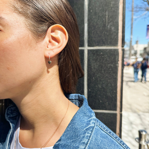 Diamond Heart Charm Hoop Earrings-Bijoux Village Fine Jewellers