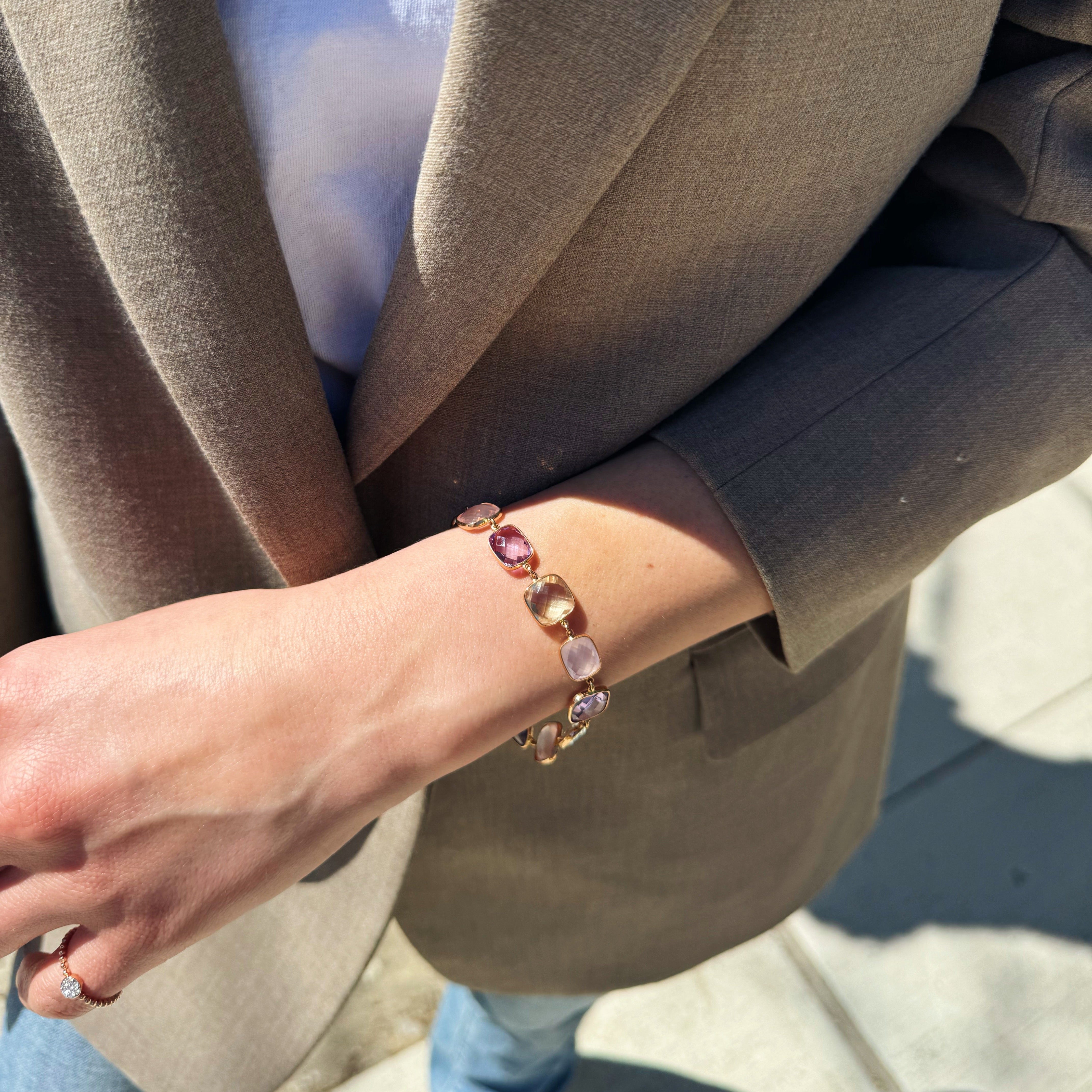 Rose Gold Multi-Gemstone Cushion-Cut Bracelet-Bijoux Village Fine Jewellers