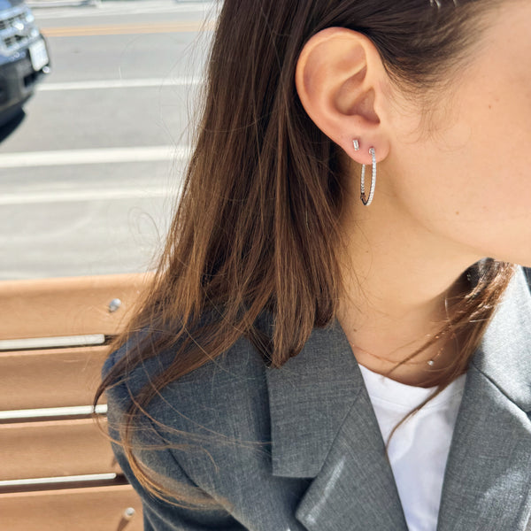 White Gold Inside-Outside Diamond Hoop Earrings-Bijoux Village Fine Jewellers