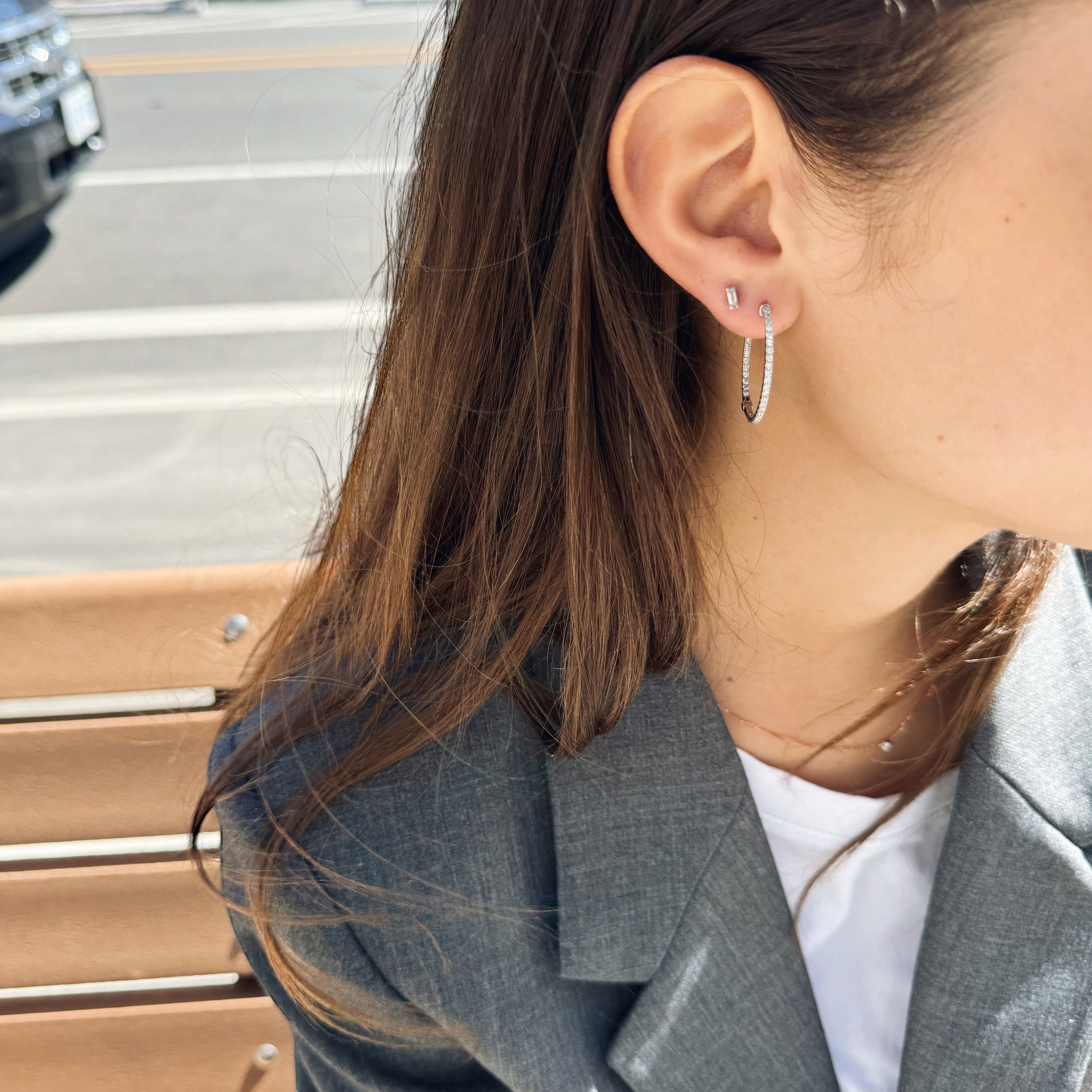 Baguette Diamond Stud Earrings-Bijoux Village Fine Jewellers