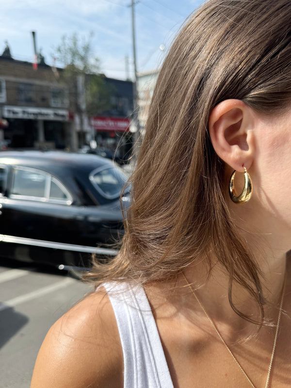 14K Yellow Gold Tapered Dome Hoop Earrings-Bijoux Village Fine Jewellers