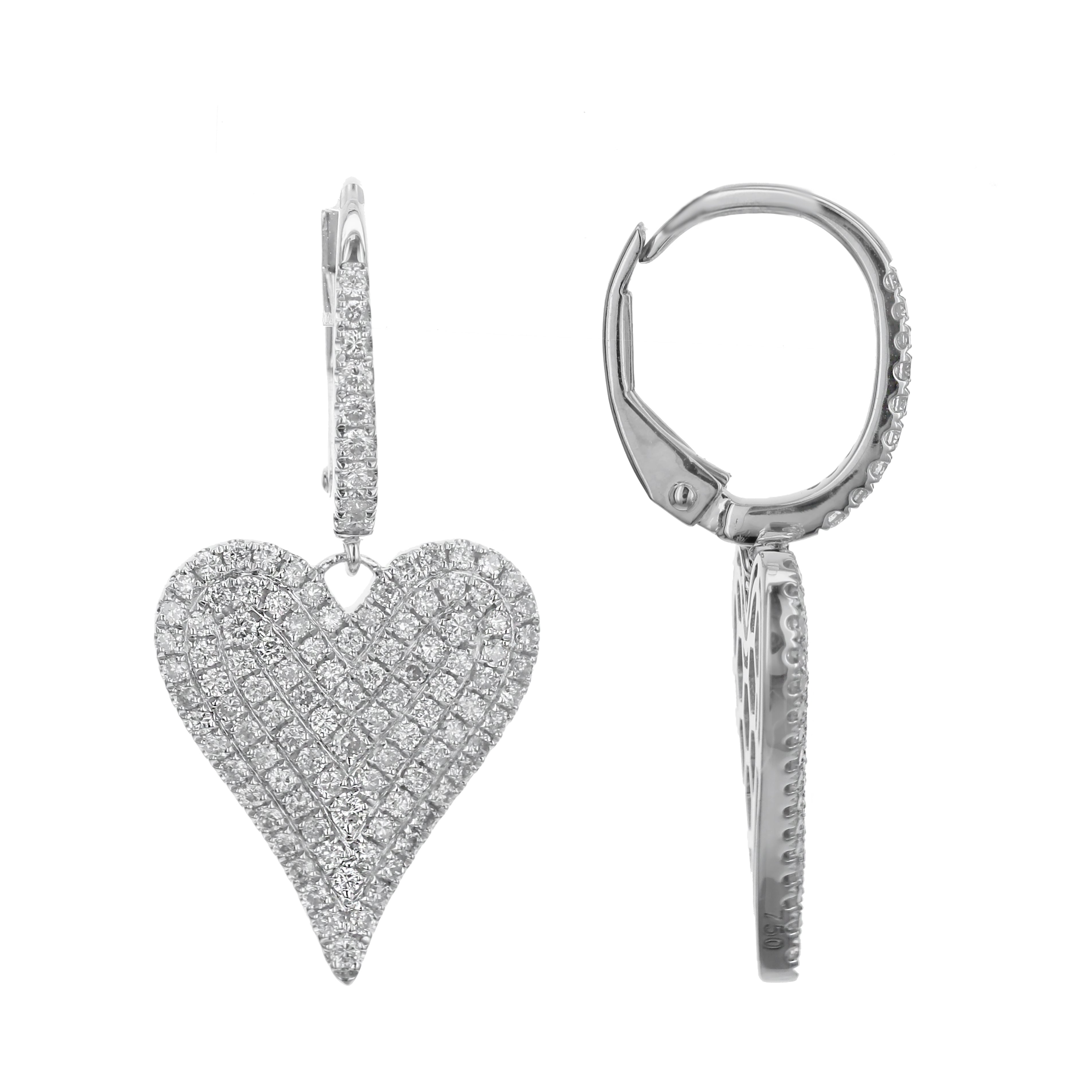 1.00 CT Diamond Heart Drop Earrings-Bijoux Village Fine Jewellers