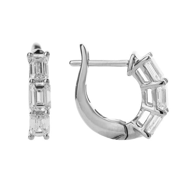 Emerald-Cut Diamond Huggie Hoops – 18K Gold, 1.05 CT-Bijoux Village Fine Jewellers