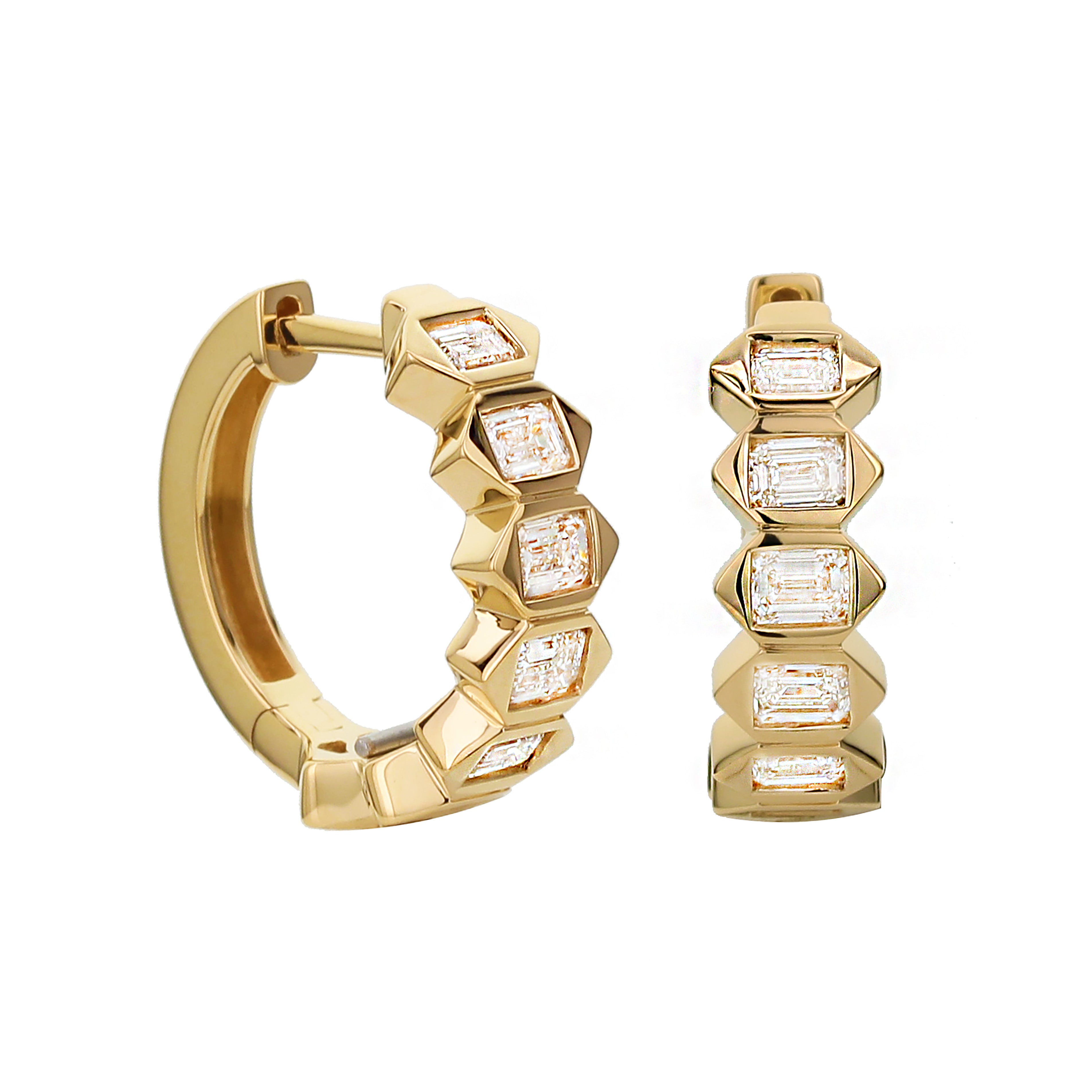 Hexa Emerald-Cut Diamond Hoop Earrings-Bijoux Village Fine Jewellers