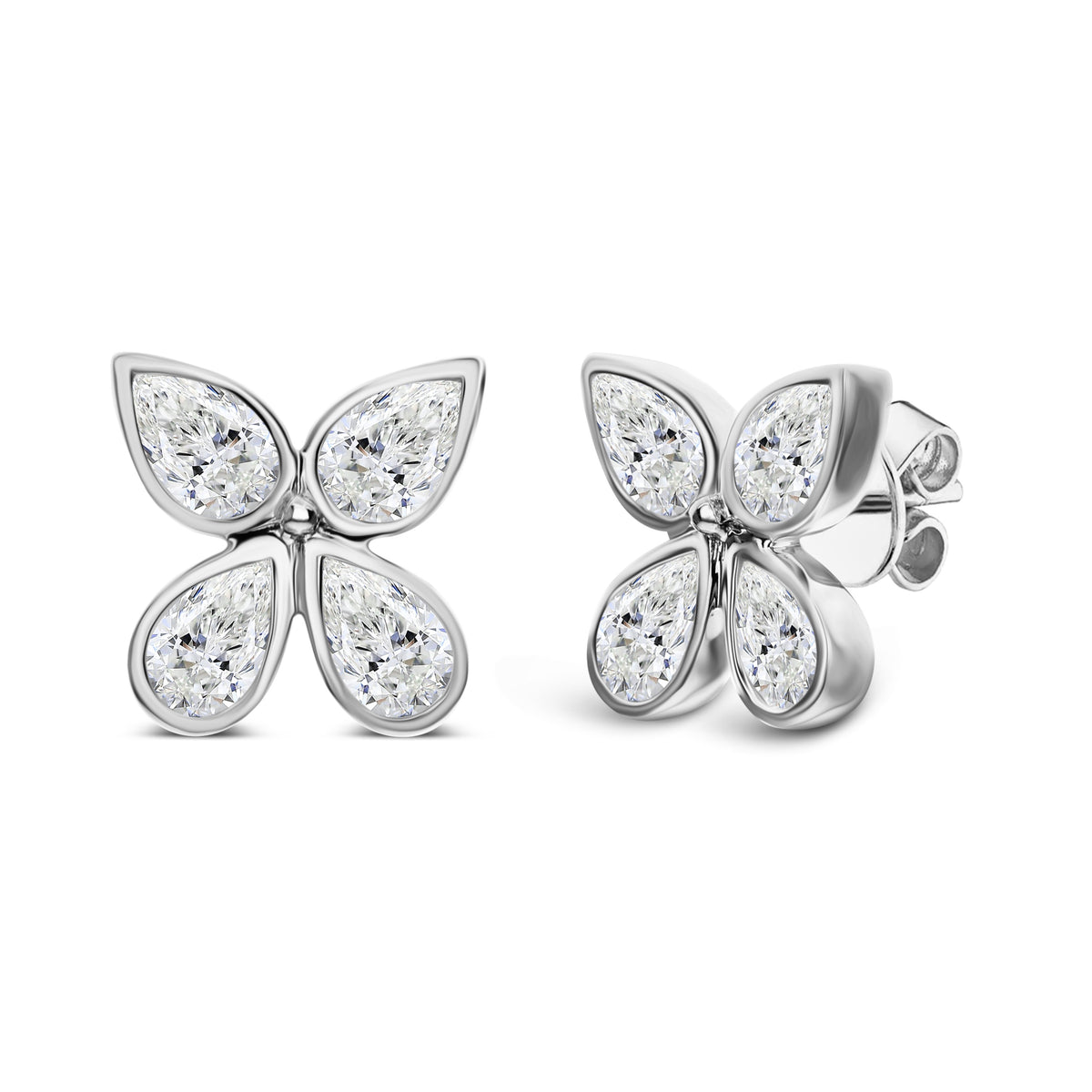2.55 CT TW Pear-Shaped Diamond Floral Stud Earrings in 18K White Gold-Bijoux Village Fine Jewellers