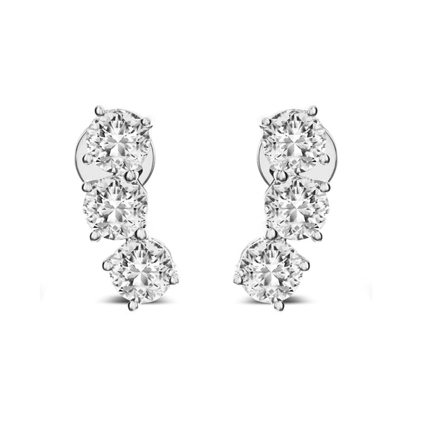 Three-Stone Diamond Curve Studs – 18K Gold, 0.95 CT-Bijoux Village Fine Jewellers