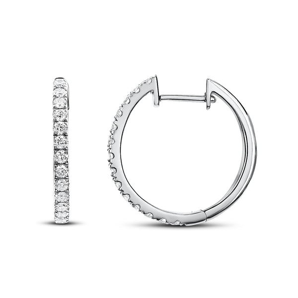 18K White Gold 0.12 CT Diamond Hoop Earrings