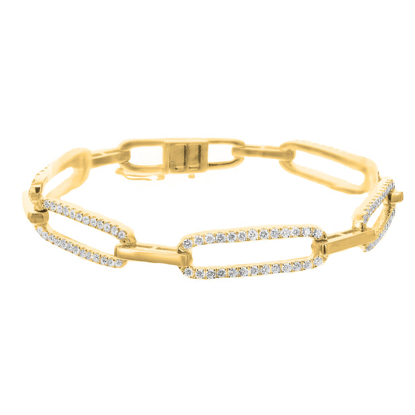 18K Yellow Gold 2.40 CT Diamond Paperclip Link Bracelet – 7"-Bijoux Village Fine Jewellers