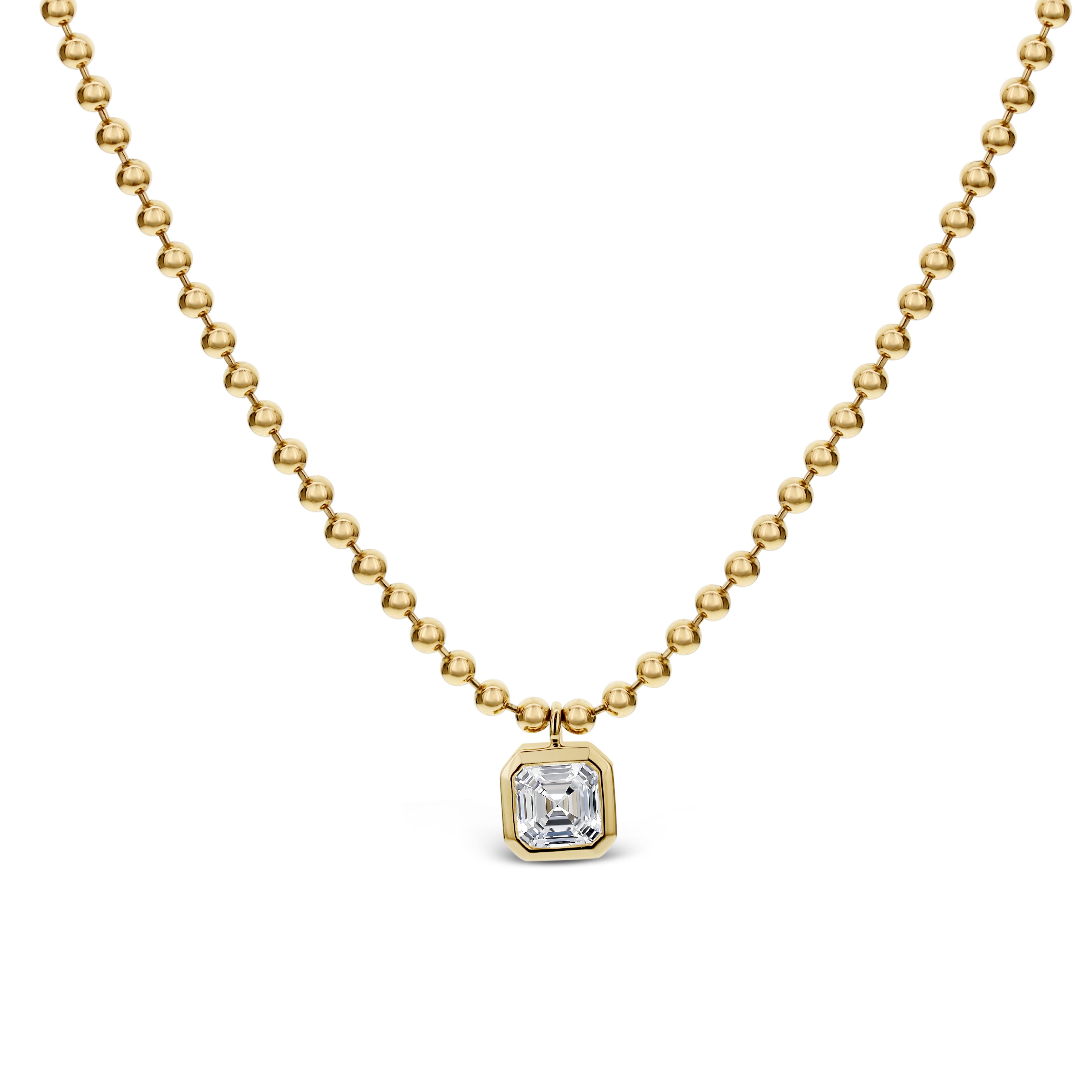 18" 18K Yellow Gold 0.75 CT Square Emerald Cut Diamond Necklace-Bijoux Village Fine Jewellers