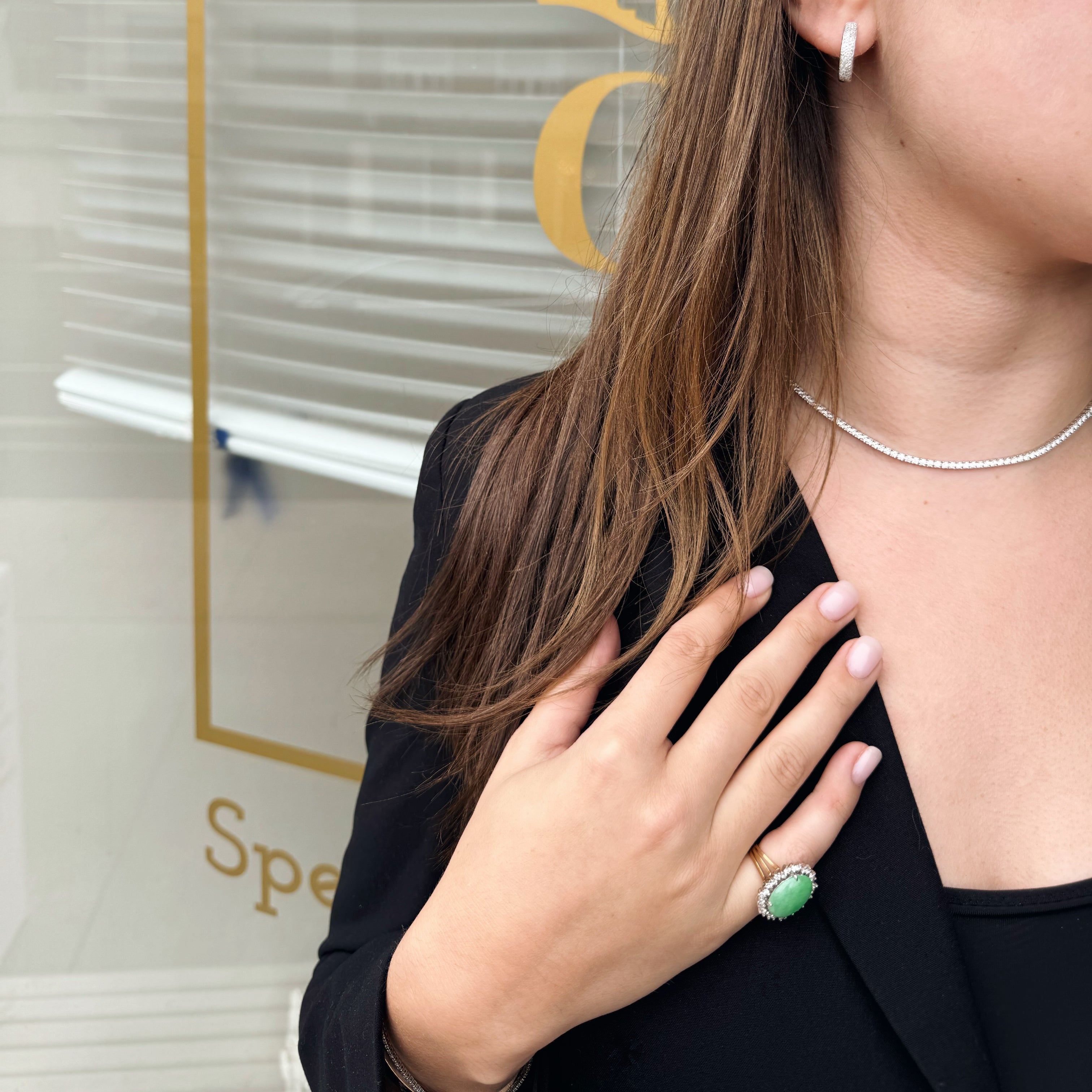 Oval Jade and Diamond Halo Cocktail Ring-Bijoux Village Fine Jewellers