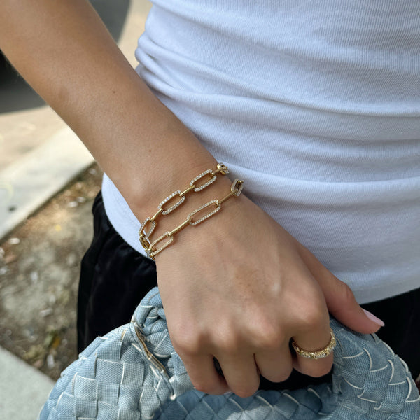 18K Yellow Gold 2.40 CT Diamond Paperclip Link Bracelet – 7"-Bijoux Village Fine Jewellers