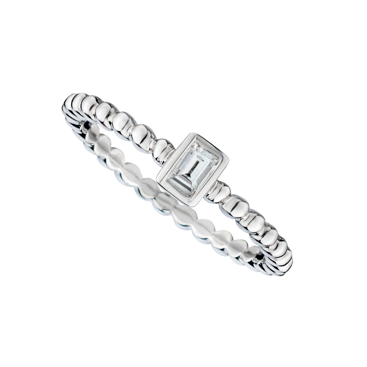 Beaded Band with Bezel-Set Emerald Cut Diamond-Bijoux Village Fine Jewellers
