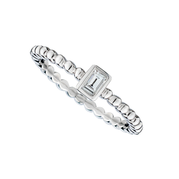 Beaded Band Ring with Bezel-Set Emerald Cut Diamond-Bijoux Village Fine Jewellers
