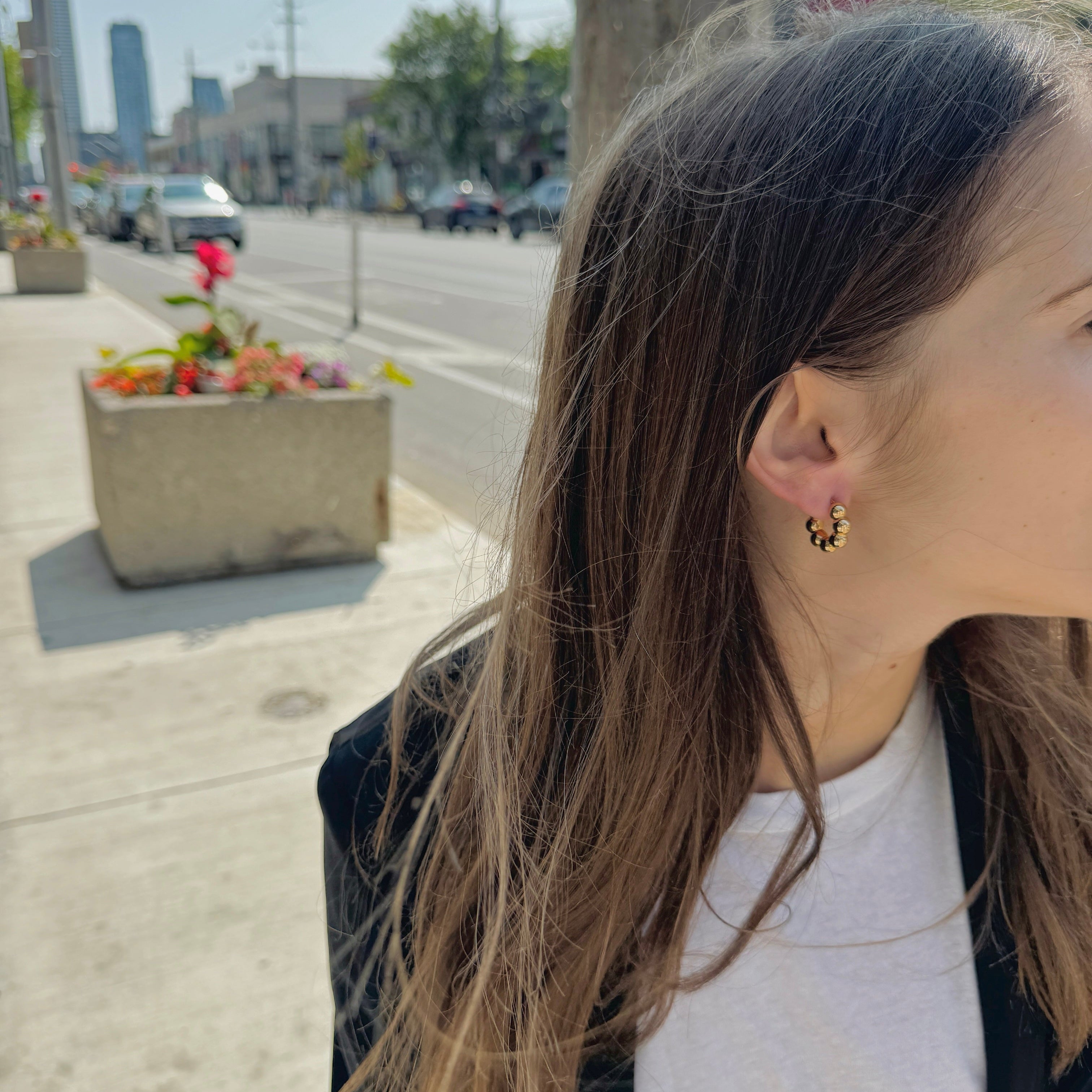 Beaded Bubble Hoop Earrings in 14K Yellow Gold-Bijoux Village Fine Jewellers