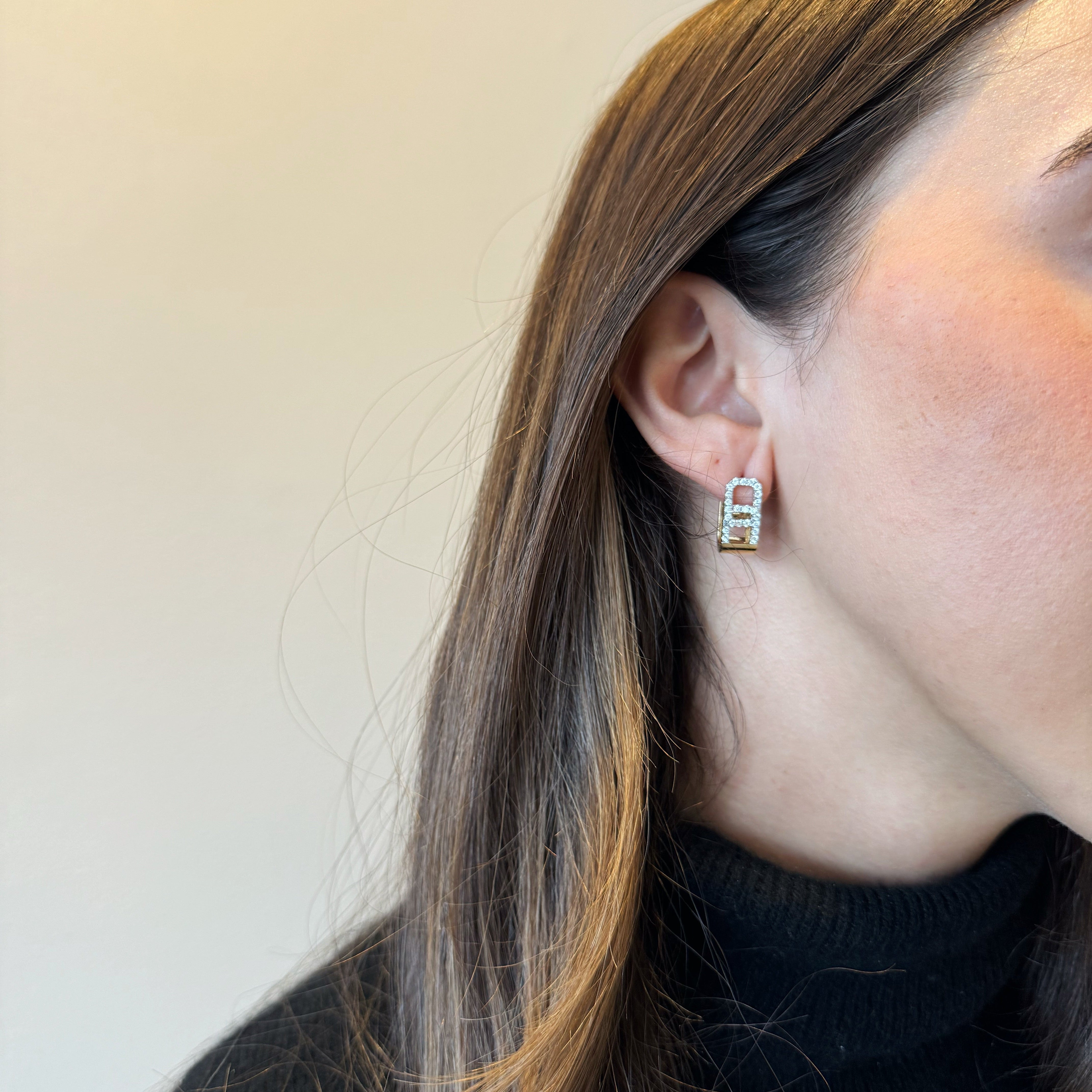 Diamond Grid Huggie Earrings-18 Karat-Bijoux Village Fine Jewellers