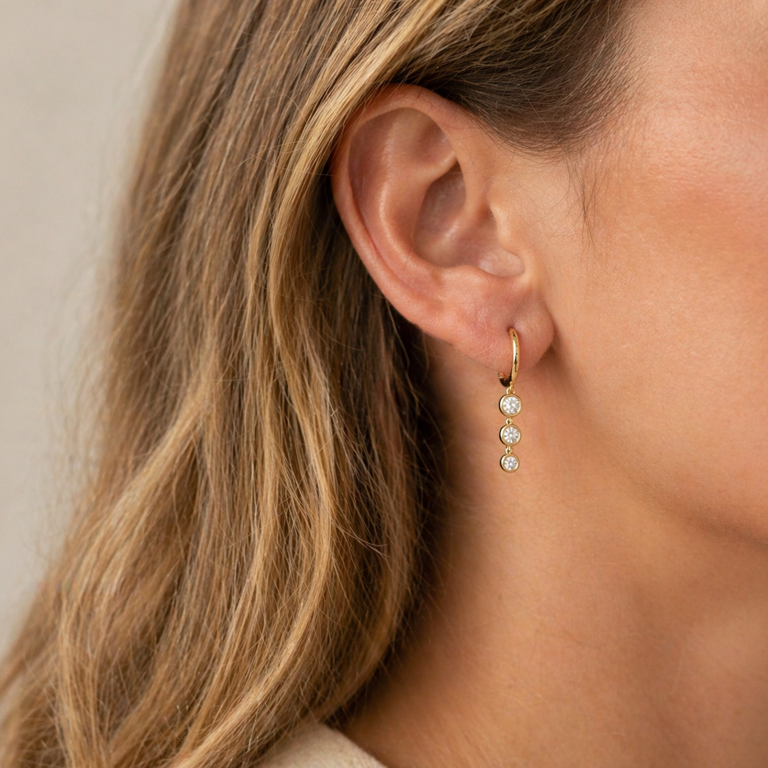 Three-Stone Drop Huggies-Bijoux Village Fine Jewellers