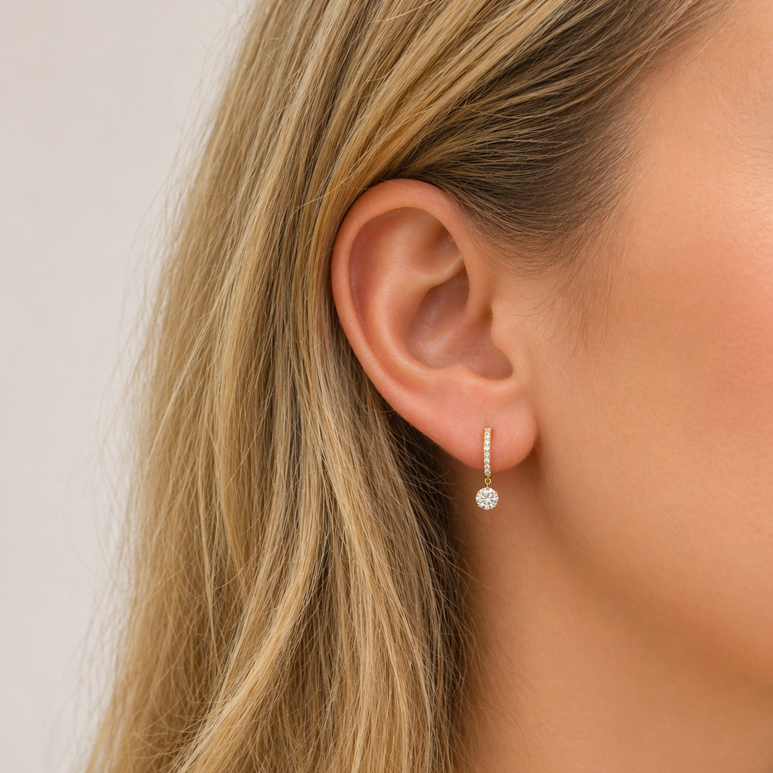 Golden Solitaire Hoops-Bijoux Village Fine Jewellers