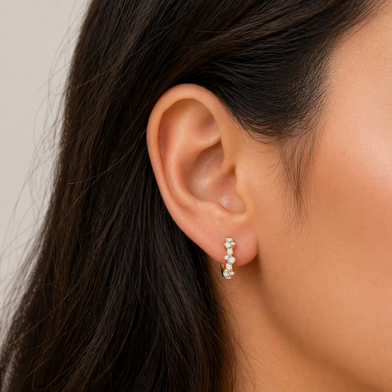 10K Yellow Gold Scalloped Graduated Lab Grown Diamond Hoop Earrings-Bijoux Village Fine Jewellers