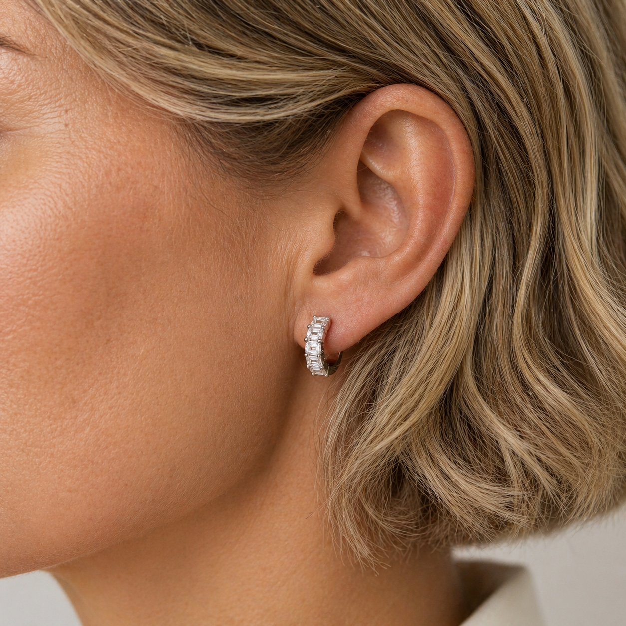 18K White Gold 1.00 CT Emerald-Cut Diamond Hoop Earrings-Bijoux Village Fine Jewellers