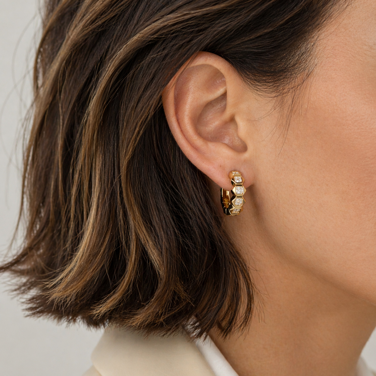 Hexa Emerald-Cut Diamond Hoop Earrings-Bijoux Village Fine Jewellers