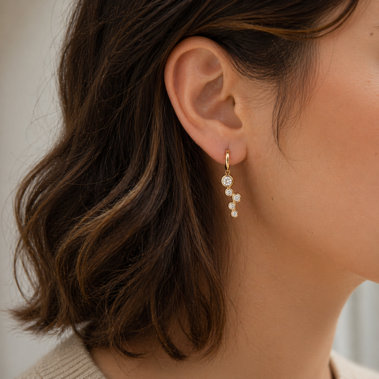 Diamond Bezel Drop Huggie Earrings-Diamond Earrings-Bijoux Village Fine Jewellers