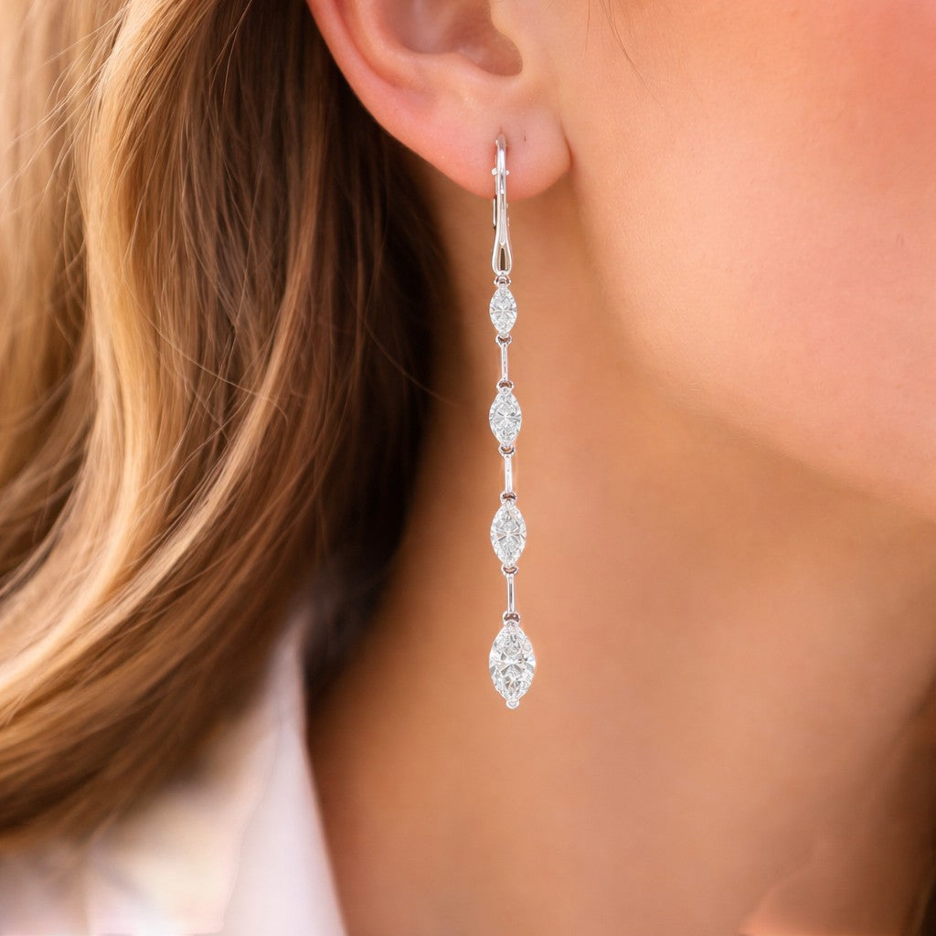Marquise Cascade Diamond Drop Earrings-Bijoux Village Fine Jewellers