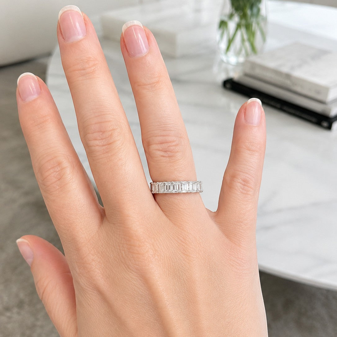 1.60 CTs Natural Emerald Cut Diamond Half Eternity Band in 18K White Gold